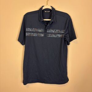 Travis Mathew Blue with Blue Leaf Print Collared Golf Polo Top Men's Medium